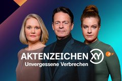 ARD Sounds Podcast-Cover: Aktenzeichen XY Unvergessene Verbrechen mit Rudi Cerne und die Co-Hosts Conny Neumeyer bzw. Nicola Haenisch-Korus